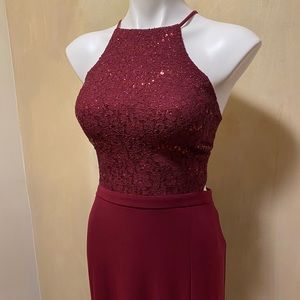 JERSEY HALTER GOWN-METALLIC LACE BODICE 12646